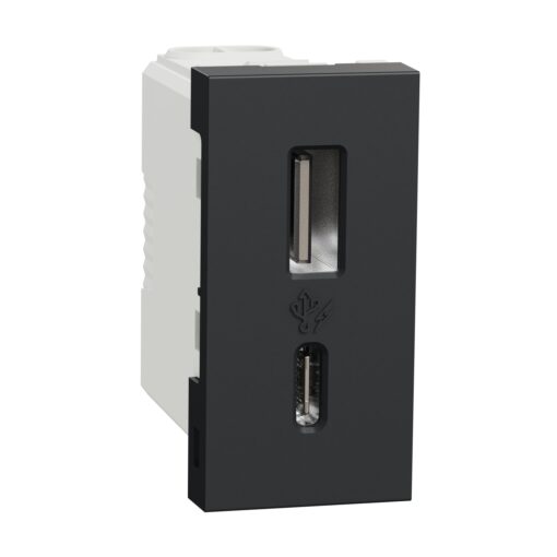 NU301654 USB розетка тип A+C едномодулен 12W антрацит New Unica