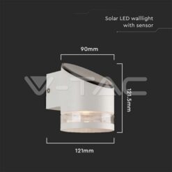 1w Led Соларна Стенна Лампа Smd Бяло Тяло Ip44 3000k VTAC-10395