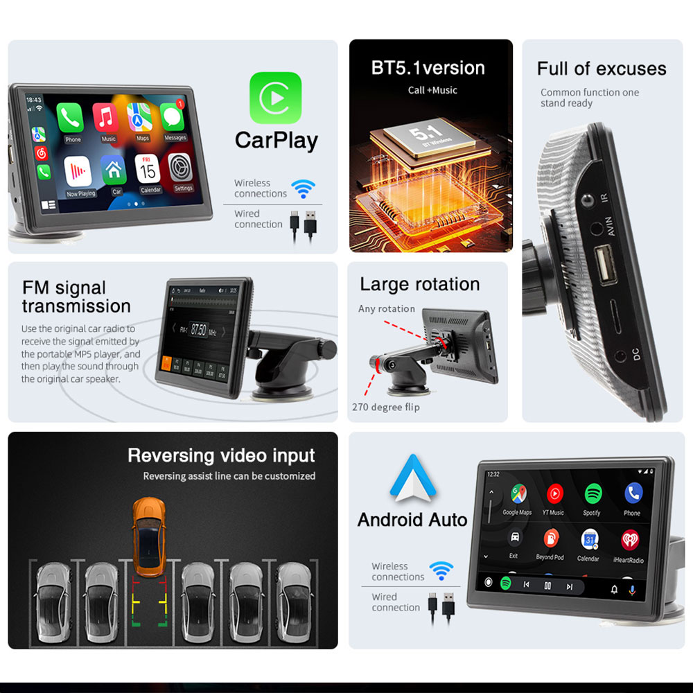 Преносим CarPlay / Android Auto дисплей No brand X500L, 7", За автомобил - 13309 D-13309 12 Преносим CarPlay / Android Auto дисплей No brand X500L, 7", За автомобил - 13309 - Image 10