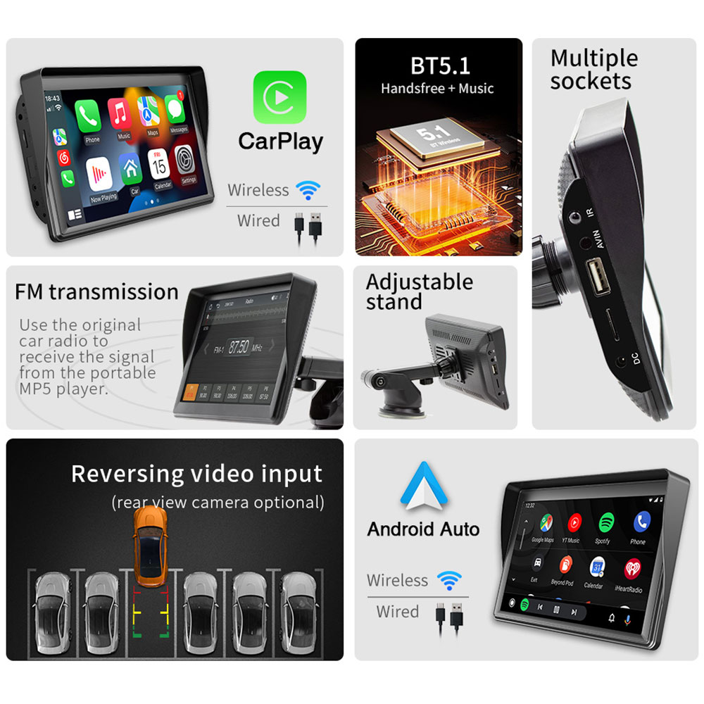 Преносим CarPlay / Android Auto дисплей No brand X600W, 7", За автомобил - 13310 D-13310 14 Преносим CarPlay / Android Auto дисплей No brand X600W, 7", За автомобил - 13310 - Image 12
