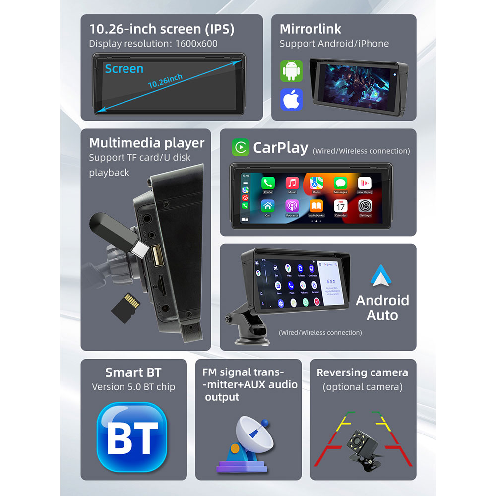 Преносим CarPlay / Android Auto дисплей No brand X5313, 10.26", За кола - 13318 D-13318 20 Преносим CarPlay / Android Auto дисплей No brand X5313, 10.26", За кола - 13318 - Image 18