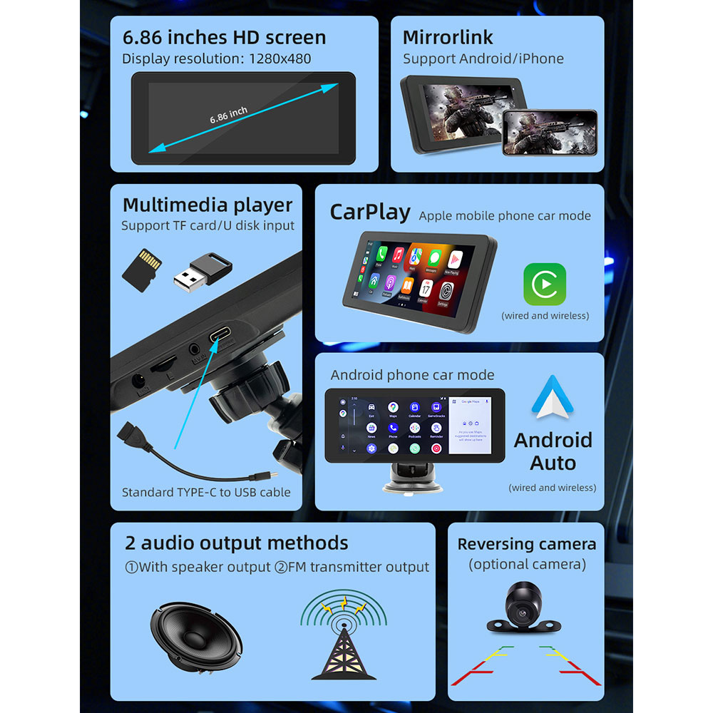 Преносим CarPlay / Android Auto дисплей No brand, X5368, 6.86", За автомобил - 13327 D-13327 14 Преносим CarPlay / Android Auto дисплей No brand, X5368, 6.86", За автомобил - 13327 - Image 12