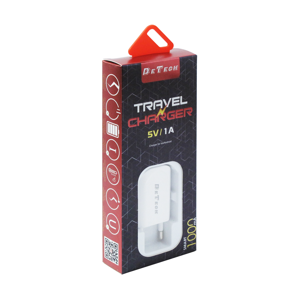 Мрежово зарядно устройство, DeTech, DE-11i, 5V/1A, 220V,1 x USB, С Lightning кабел, 1.0m, Бял - 14116 D-14116 6 Мрежово зарядно устройство, DeTech, DE-11i, 5V/1A, 220V,1 x USB, С Lightning кабел, 1.0m, Бял - 14116 - Image 4