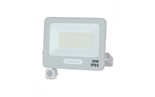 LED SMD ПРОЖЕКТОР БЯЛ 50W 90lm/W AC180-265V 120° IP65 4000K + СЕНЗОР – 15cm КАБЕЛ