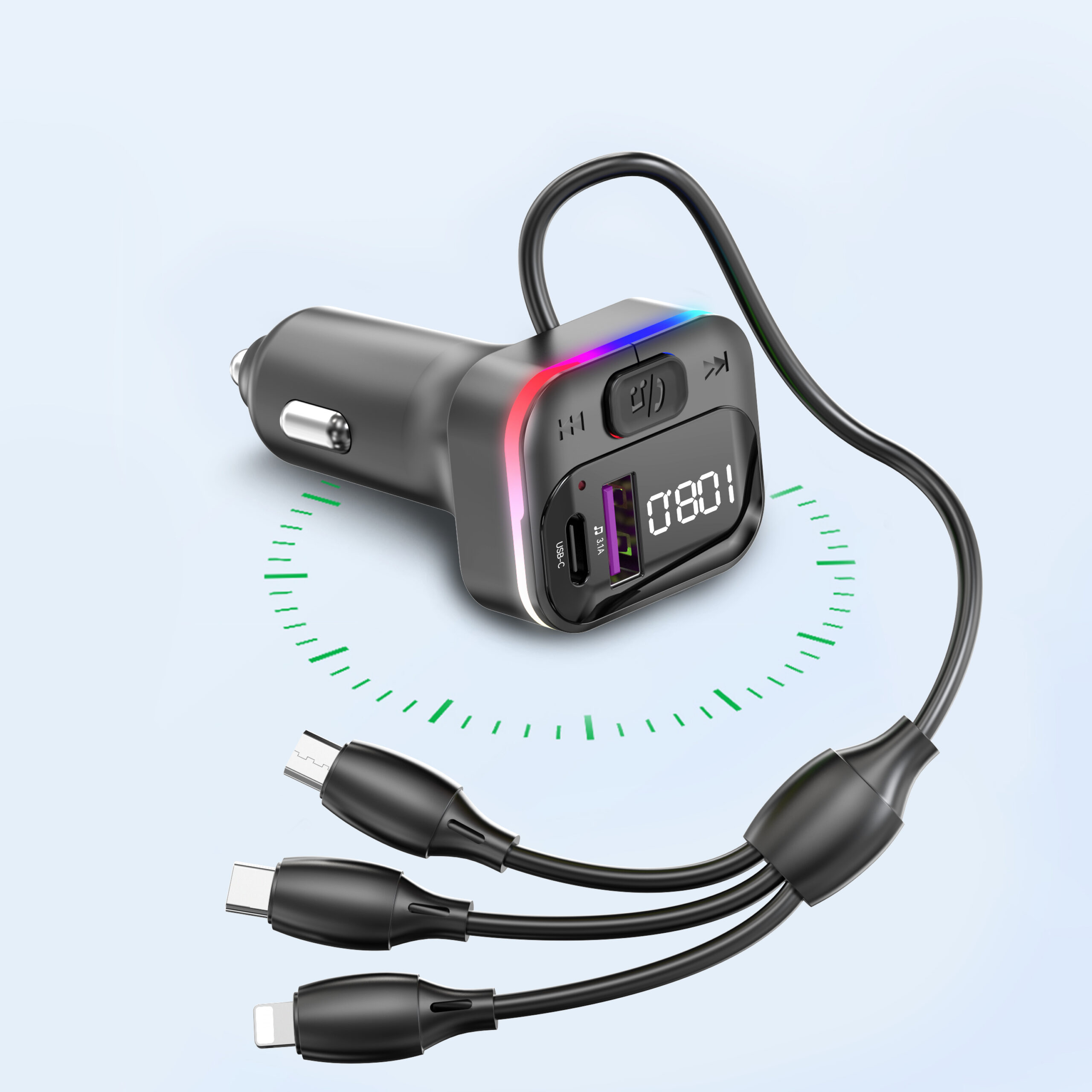 FM Трансмитер Earldom ET-M95, Bluetooth, USB, Type-C, 3.1A, С кабел 3 в 1, Черен - 17769 D-17769 5 FM Трансмитер Earldom ET-M95, Bluetooth, USB, Type-C, 3.1A, С кабел 3 в 1, Черен - 17769 - Image 3