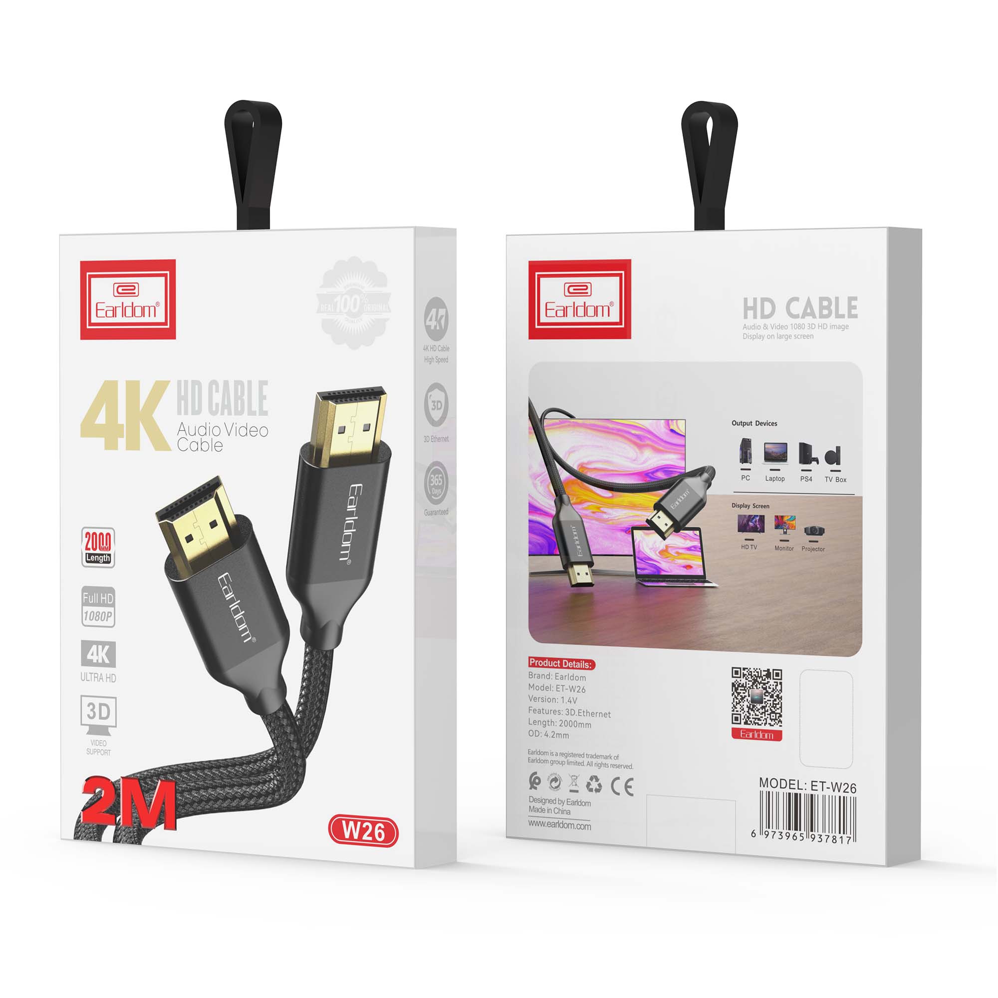 Кабел Earldom ET-W26 HDMI - HDMI, 3м., 4K, С оплетка, Черен - 18385 D-18385 6 Кабел Earldom ET-W26 HDMI - HDMI, 3м., 4K, С оплетка, Черен - 18385 - Image 4