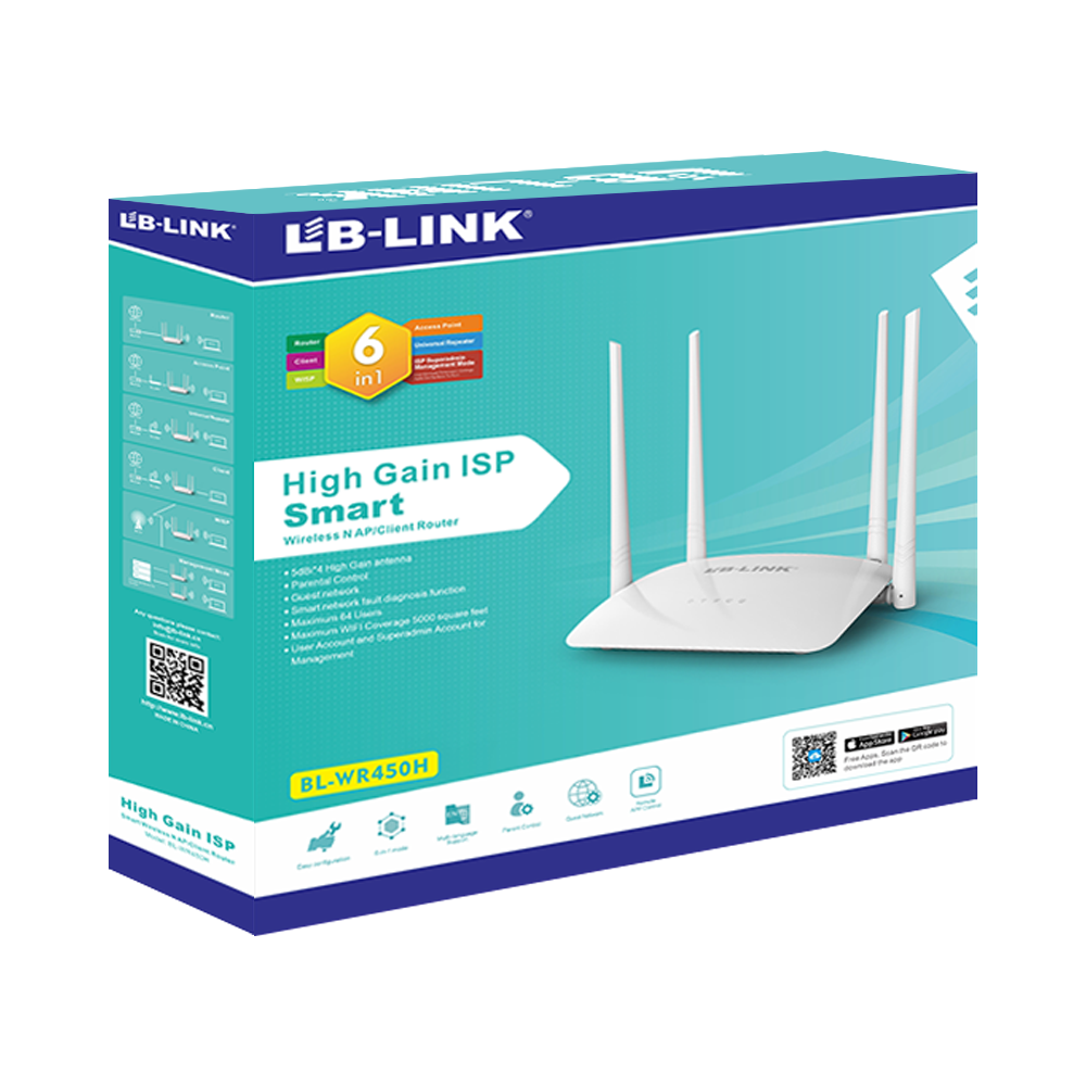 Безжичен рутер LB LINK BL-WR450H, 300Mbps, 4 антени, Бял - 19053 D-19053 5 Безжичен рутер LB LINK BL-WR450H, 300Mbps, 4 антени, Бял - 19053 - Image 4