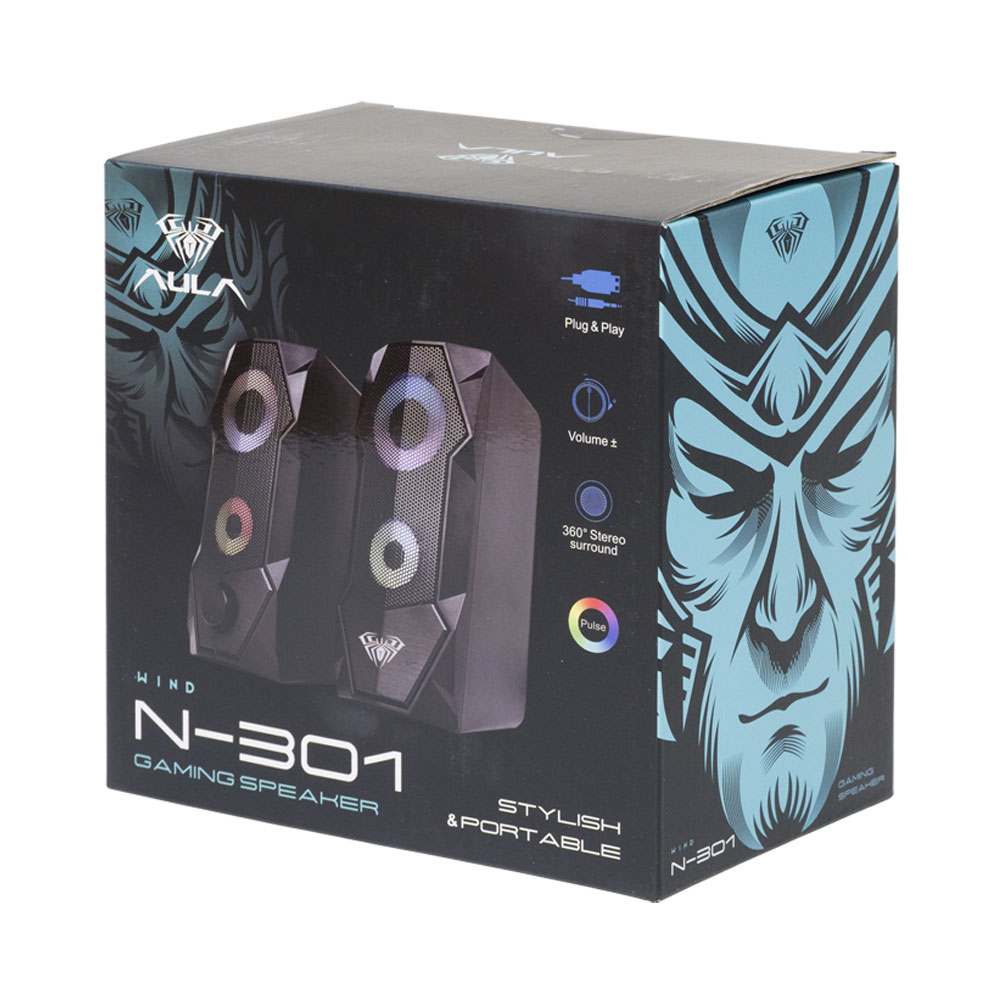 Тонколони Aula N-301, 2x3W, USB, RGB, Черен - 22185