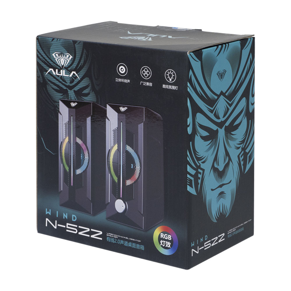 Тонколони Aula N-522, 2x3W, USB, RGB, Черен - 22188