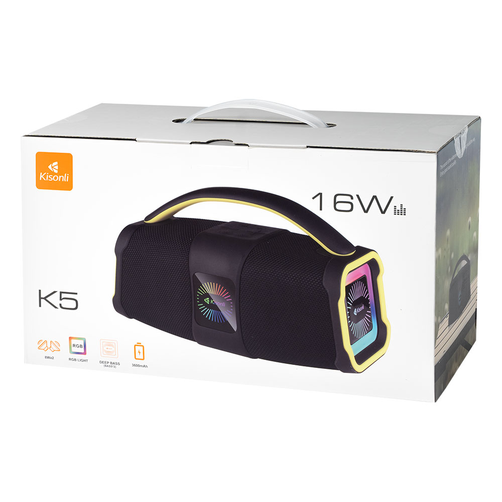 Тонколона Kisonli K5, Bluetooth, USB, SD, AUX, FM, RGB, Черен - 22293 D-22293 7 Тонколона Kisonli K5, Bluetooth, USB, SD, AUX, FM, RGB, Черен - 22293 - Image 5