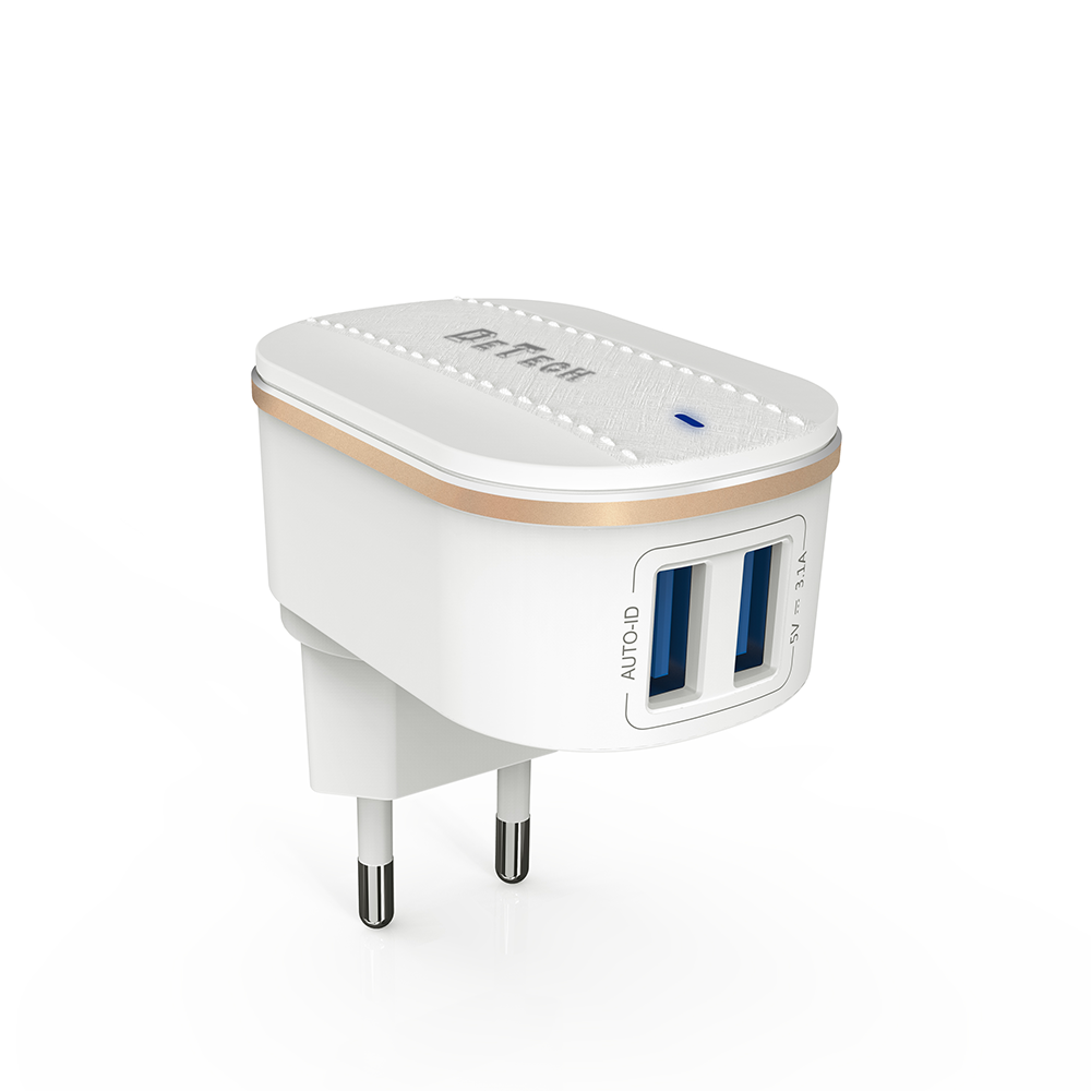 Мрежово зарядно устройство DeTech, DE-15, 5V/3.1A 220V, 2 x USB, Бял - 40095 D-40095 4 Мрежово зарядно устройство DeTech, DE-15, 5V/3.1A 220V, 2 x USB, Бял - 40095 - Image 2