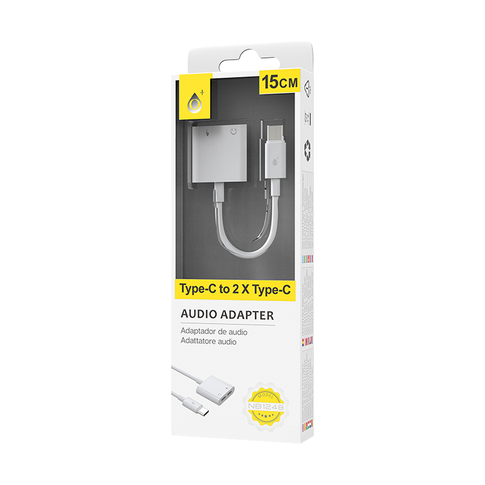 Преходник One Plus NB1248, Type-C към Type-C F + Type-C F, 0.15m, Бял - 40165