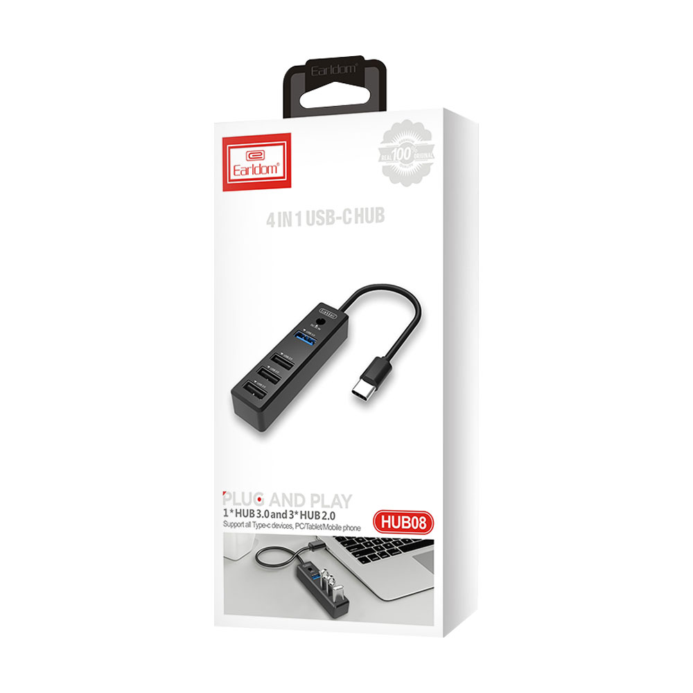 USB хъб Earldom ET-HUB08, Type-C, 4 Порта,, Черен - 40171 D-40171 4 USB хъб Earldom ET-HUB08, Type-C, 4 Порта,, Черен - 40171 - Image 2