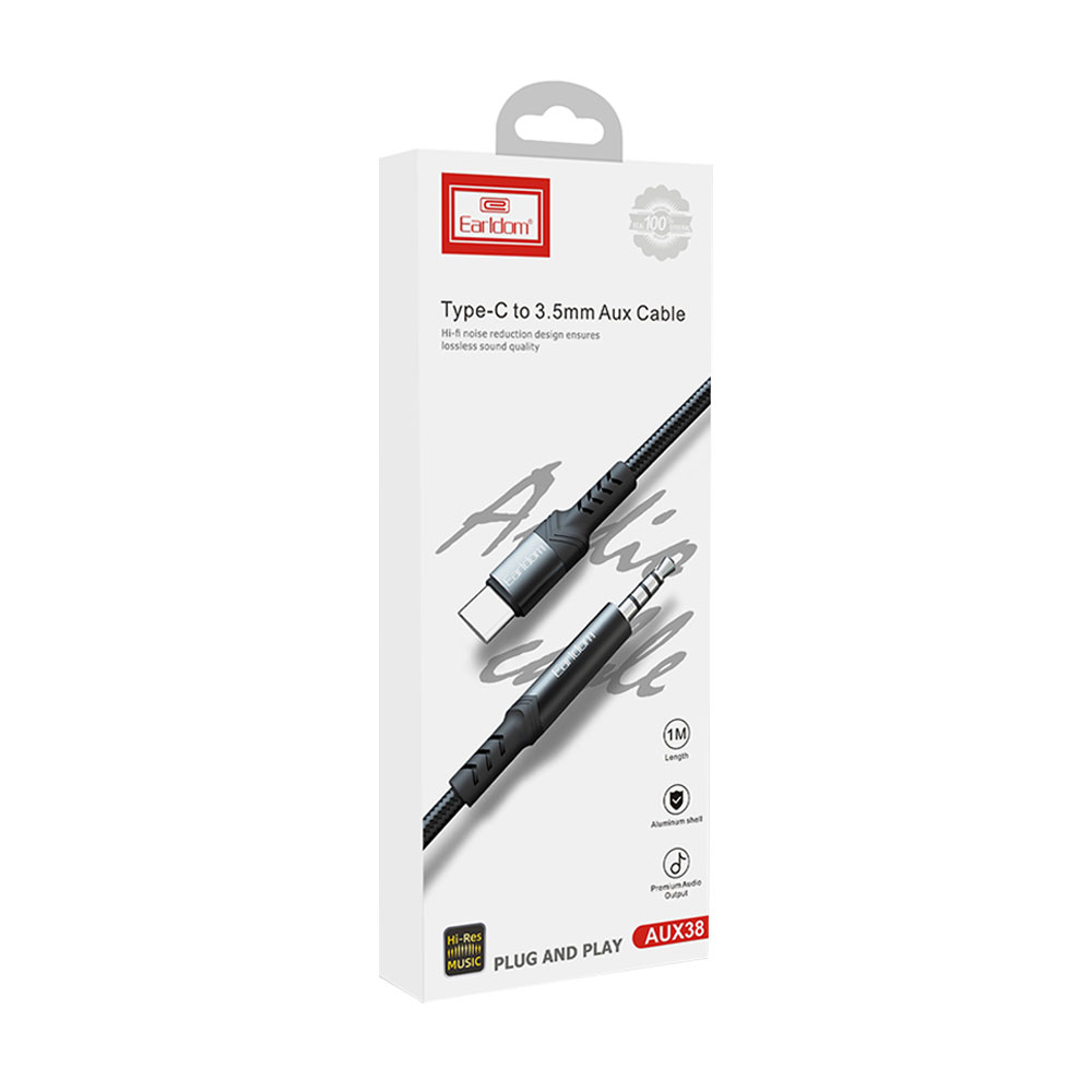Аудио кабел Earldom ET-AUX39, 3.5mm към Lightning, 1.0м, Черен - 40177