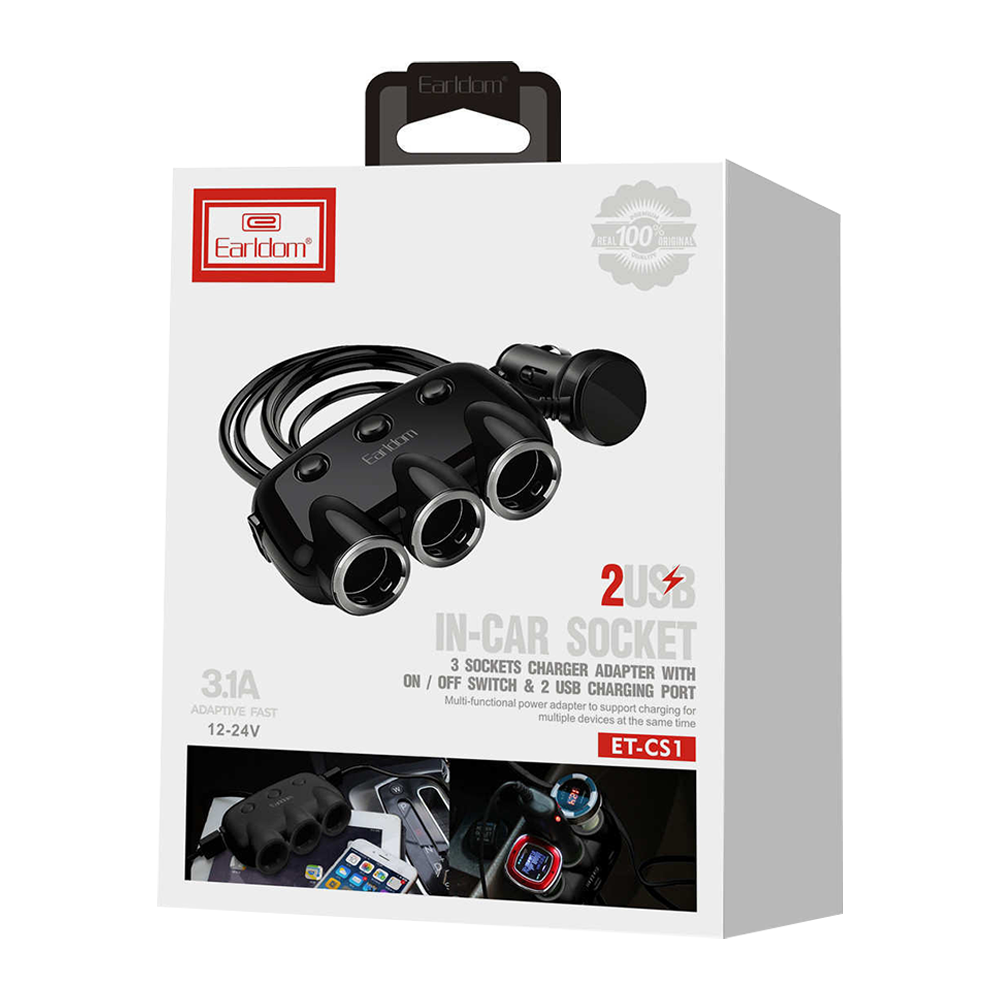 Зарядно устройство за кола Earldom ES-CS1, Разклонител, 2xUSB F, 3x12/24V, Различни цветове – 40207 D-40207 3 Зарядно устройство за кола Earldom ES-CS1, Разклонител, 2xUSB F, 3x12/24V, Различни цветове – 40207 - Image 2