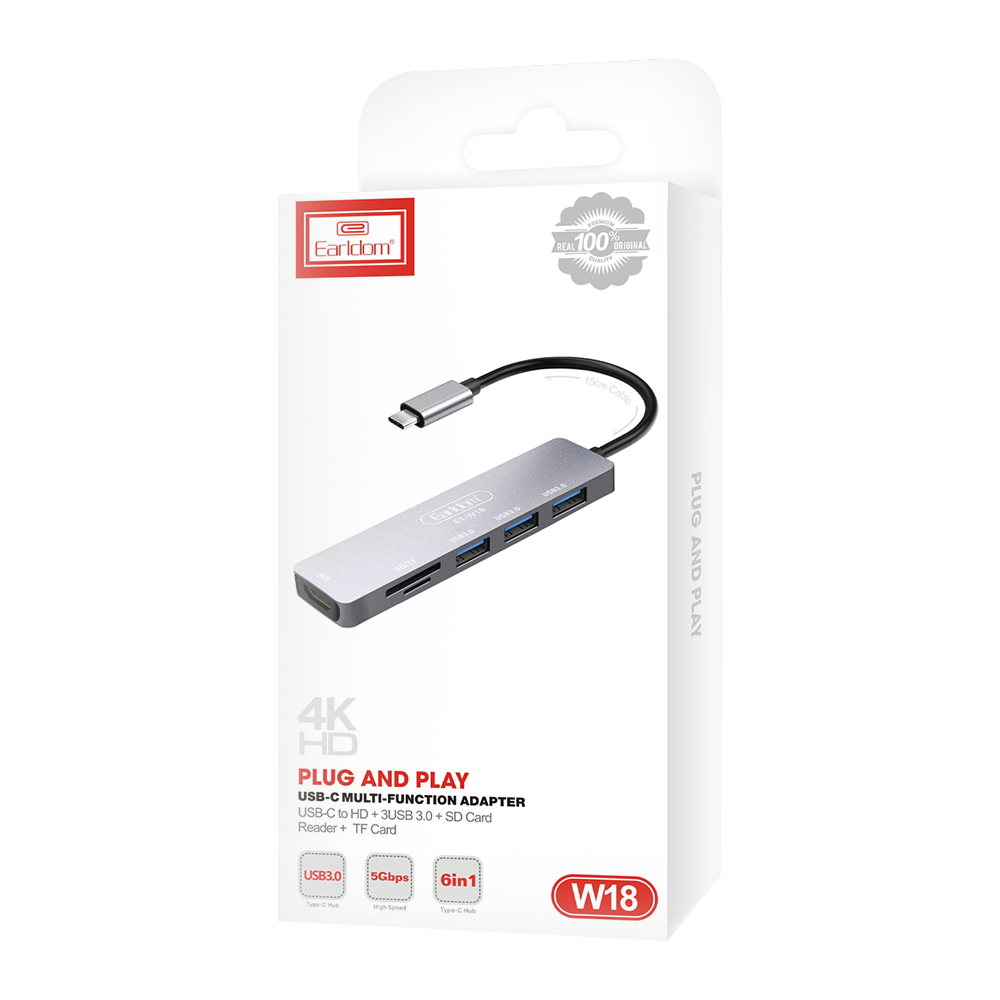 Докинг станция Earldom ET-W18, Type-C към 3xUSB 3.0, SD, MicroSD, HDMI, Сив - 40232 D-40232 5 Докинг станция Earldom ET-W18, Type-C към 3xUSB 3.0, SD, MicroSD, HDMI, Сив - 40232 - Image 3