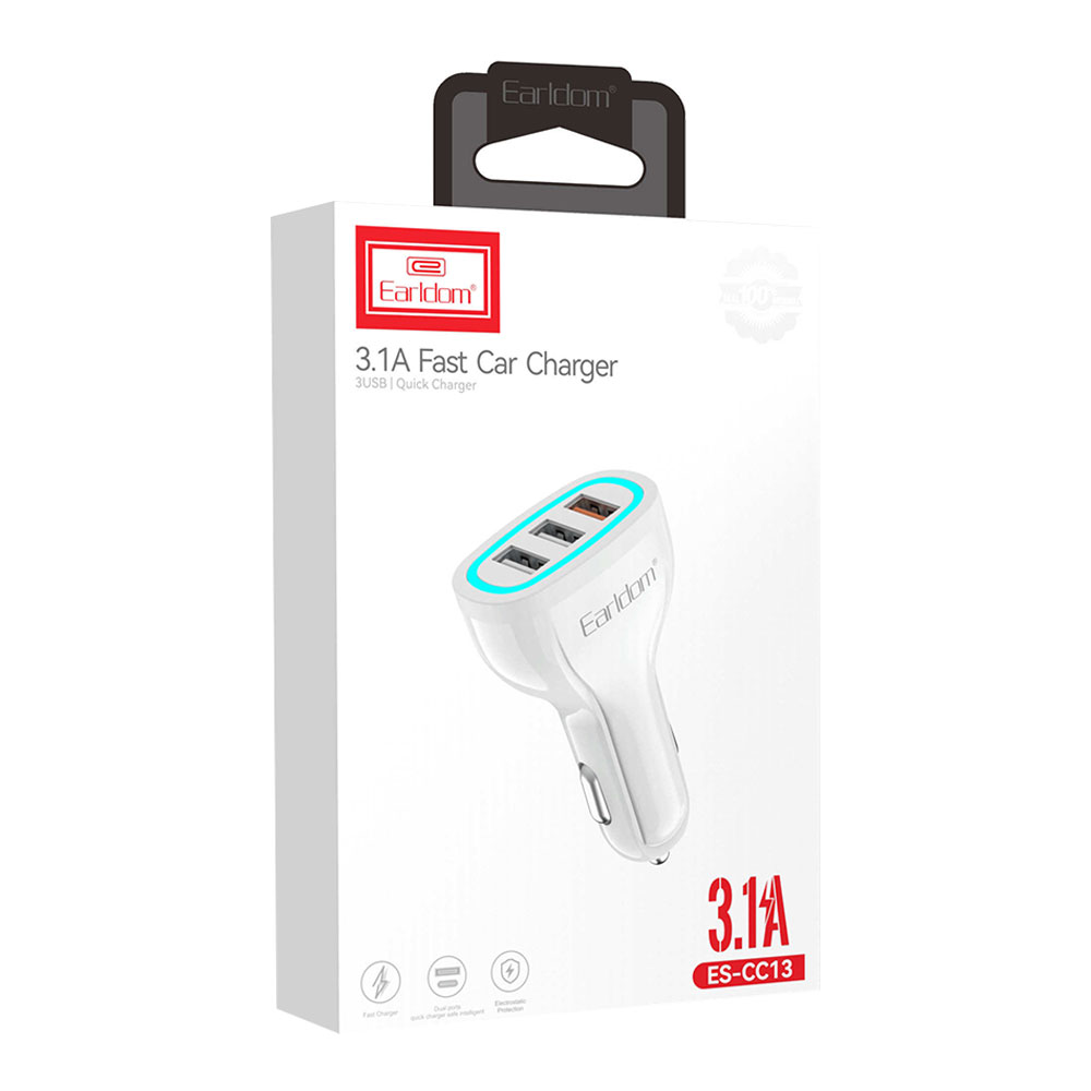 Зарядно устройство за кола Earldom ES-CC13, 3xUSB, QC3.0, С Type-C кабел, Бял - 40254 D-40254 5 Зарядно устройство за кола Earldom ES-CC13, 3xUSB, QC3.0, С Type-C кабел, Бял - 40254 - Image 3