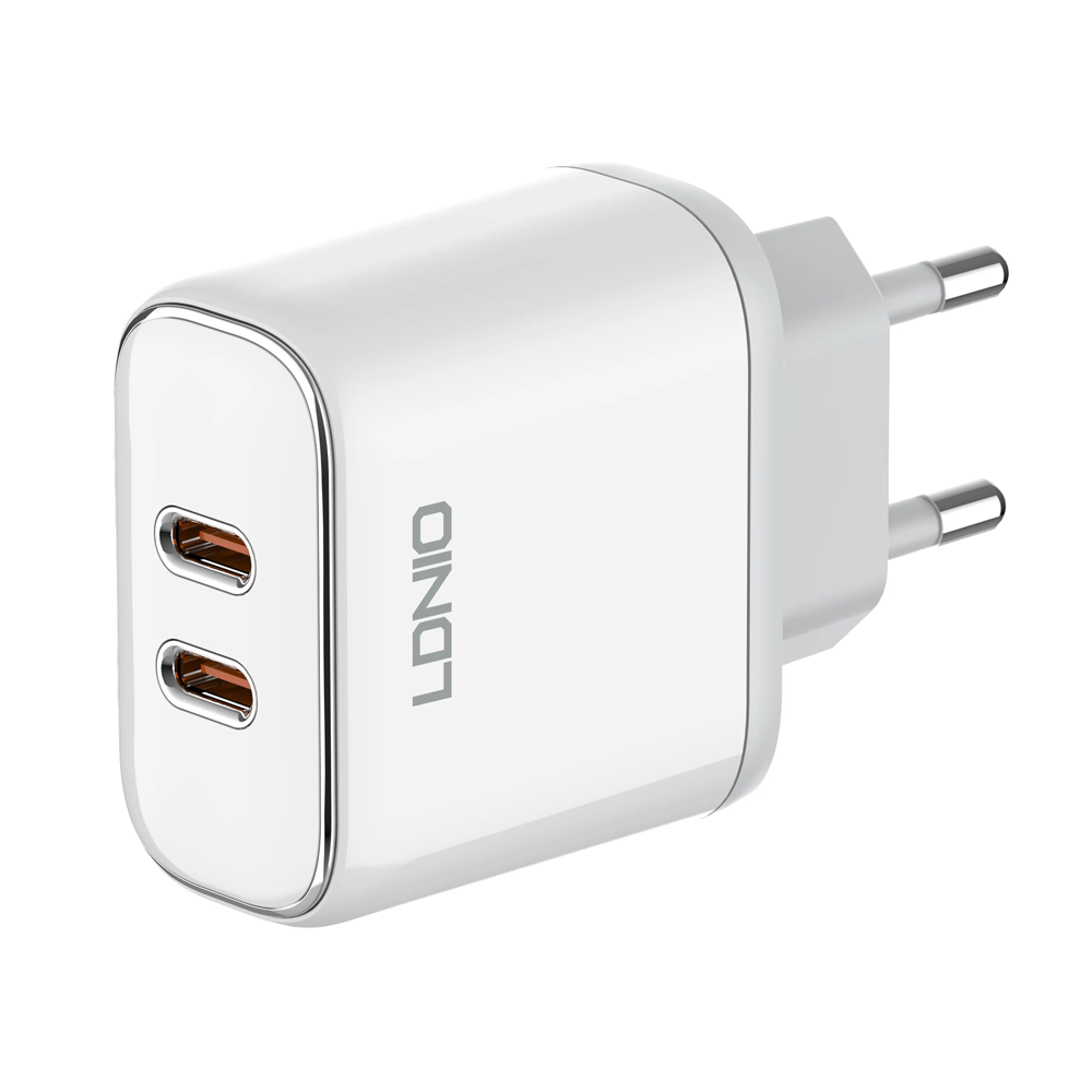 Мрежово зарядно устройство LDNIO A2528M, MFi, 35W, 2 x Type-C F, PD, С Кабел Type-C към Lightning, Бял - 40280 D-40280 4 Мрежово зарядно устройство LDNIO A2528M, MFi, 35W, 2 x Type-C F, PD, С Кабел Type-C към Lightning, Бял - 40280 - Image 2