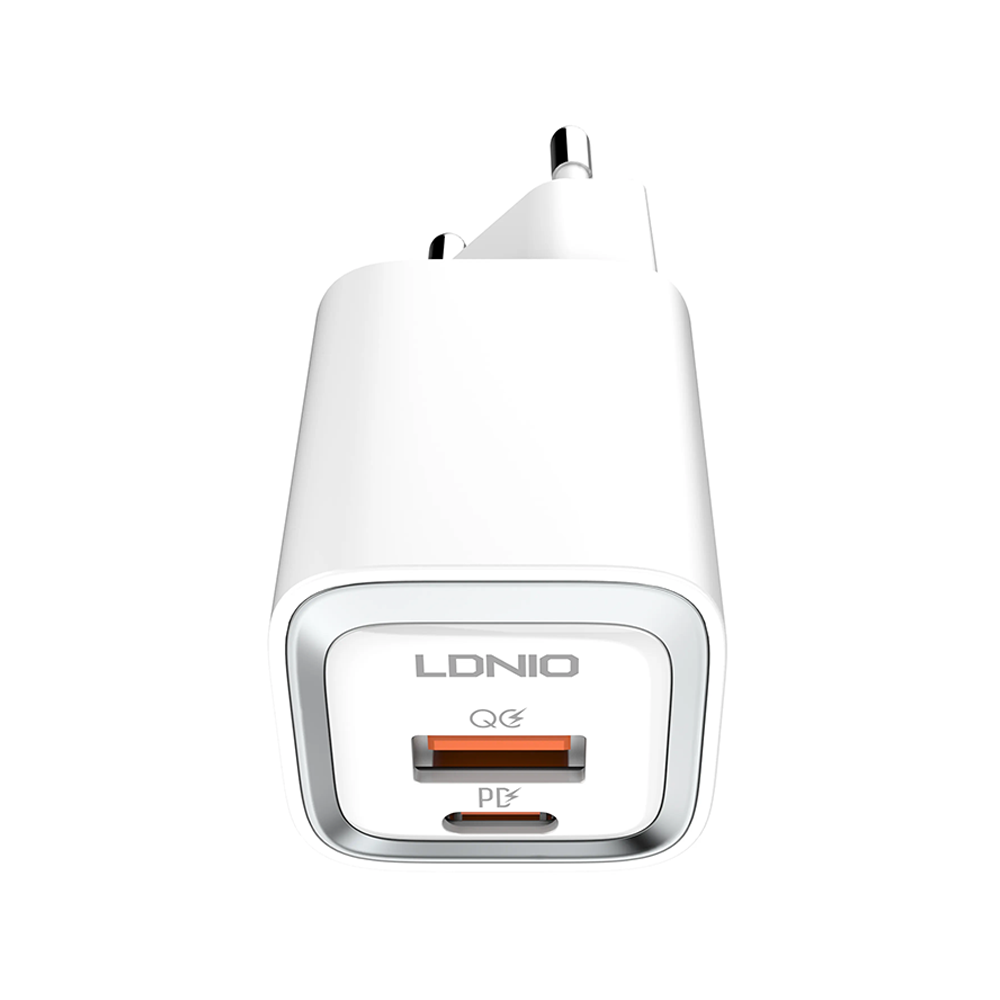 Мрежово зарядно устройство LDNIO A2318C, 20W, 1 x Type-C F, 1 x USB F, PD, QC, С Lightning кабел, Бял - 40290