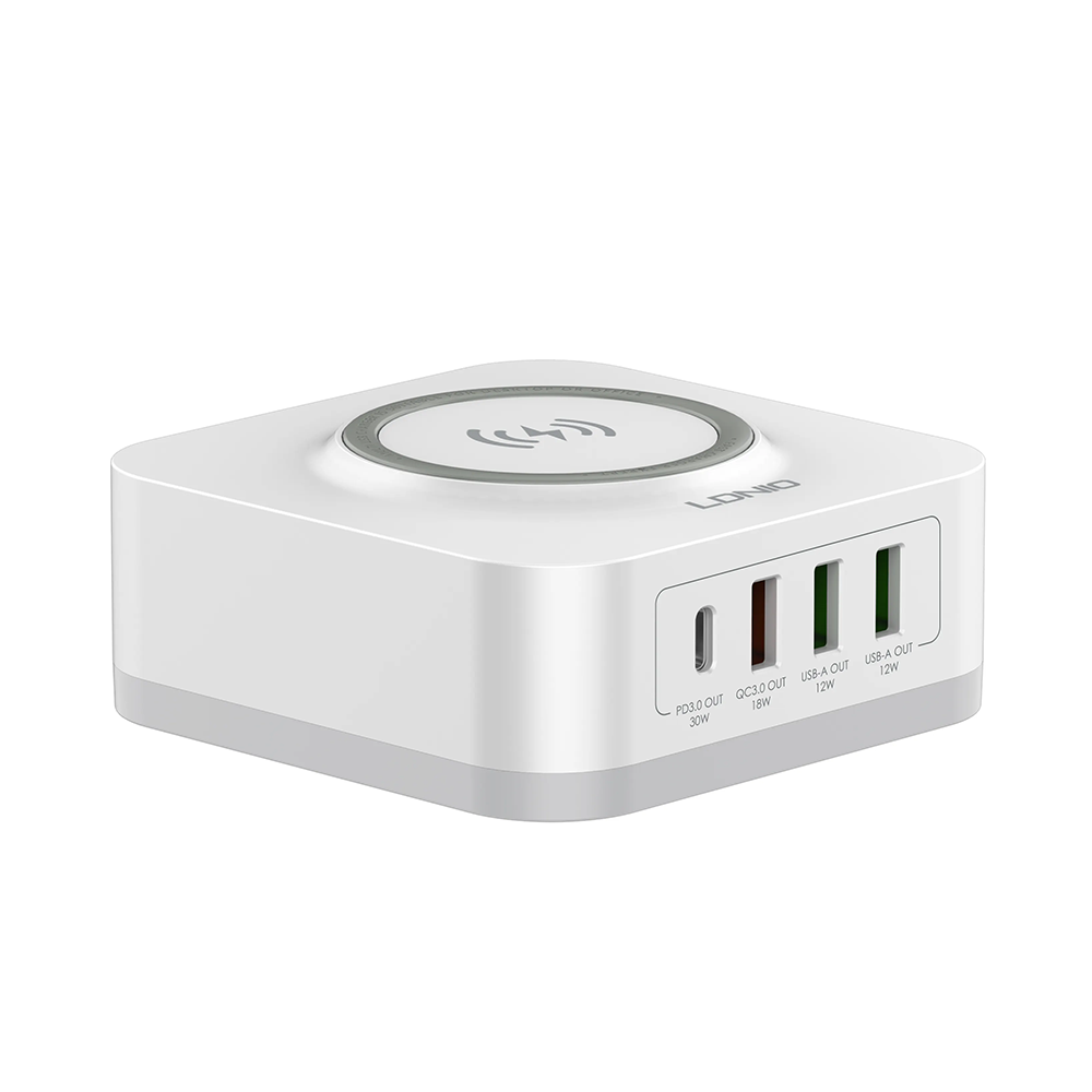 Безжично зарядно устройство LDNIO, 32W, Qi, 1 x Type-C F, 3 x USB F, PD, QC, PPS, Бял - 40294 D-40294 6 Безжично зарядно устройство LDNIO, 32W, Qi, 1 x Type-C F, 3 x USB F, PD, QC, PPS, Бял - 40294 - Image 4