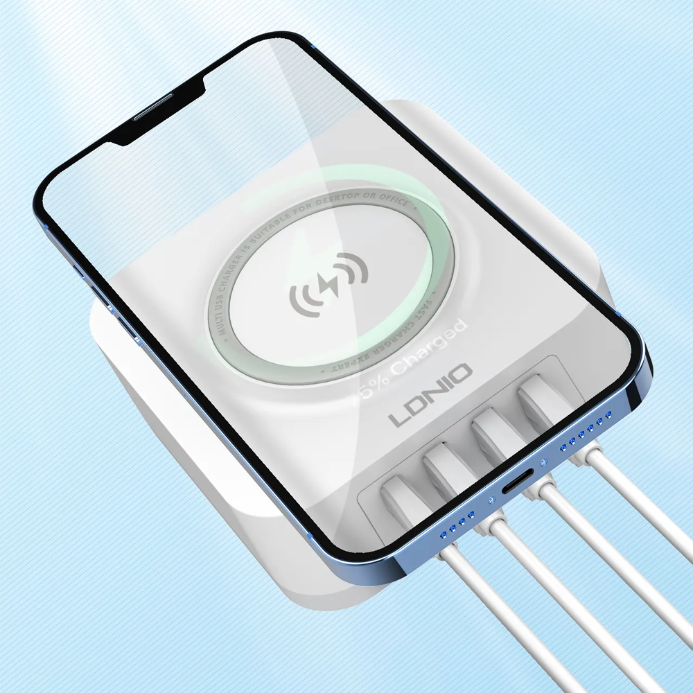 Безжично зарядно устройство LDNIO, 32W, Qi, 1 x Type-C F, 3 x USB F, PD, QC, PPS, Бял - 40294 D-40294 7 Безжично зарядно устройство LDNIO, 32W, Qi, 1 x Type-C F, 3 x USB F, PD, QC, PPS, Бял - 40294 - Image 5