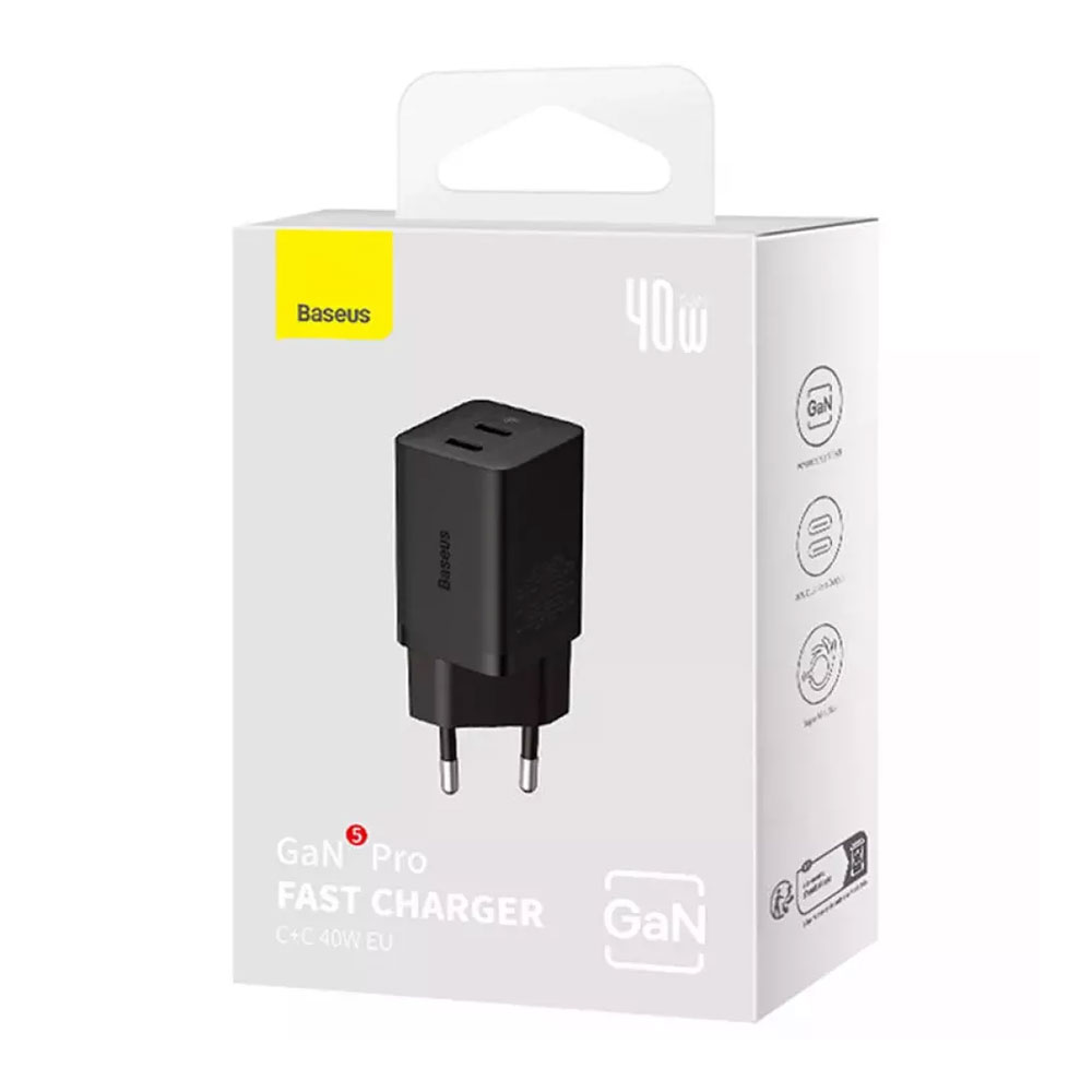 Мрежово зарядно устройство Baseus GaN5 Pro Fast Charger, 40W, 2 x Type-C F, Черен - 40408 D-40408 7 Мрежово зарядно устройство Baseus GaN5 Pro Fast Charger, 40W, 2 x Type-C F, Черен - 40408 - Image 5