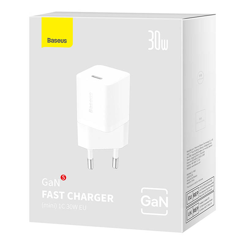 Мрежово зарядно устройство Baseus GaN5S Fast Charger 1C, 30W, 1 x Type-C F, Бял - 40409 D-40409 6 Мрежово зарядно устройство Baseus GaN5S Fast Charger 1C, 30W, 1 x Type-C F, Бял - 40409 - Image 4