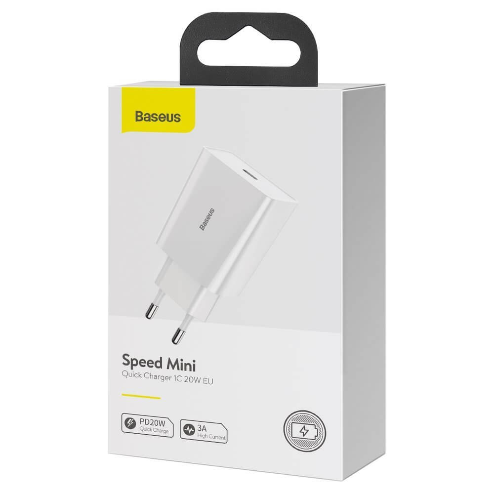 Мрежово зарядно устройство Baseus Speed Mini 1C, 20W, 1 x Type-C F, Бял - 40414 D-40414 4 Мрежово зарядно устройство Baseus Speed Mini 1C, 20W, 1 x Type-C F, Бял - 40414 - Image 2
