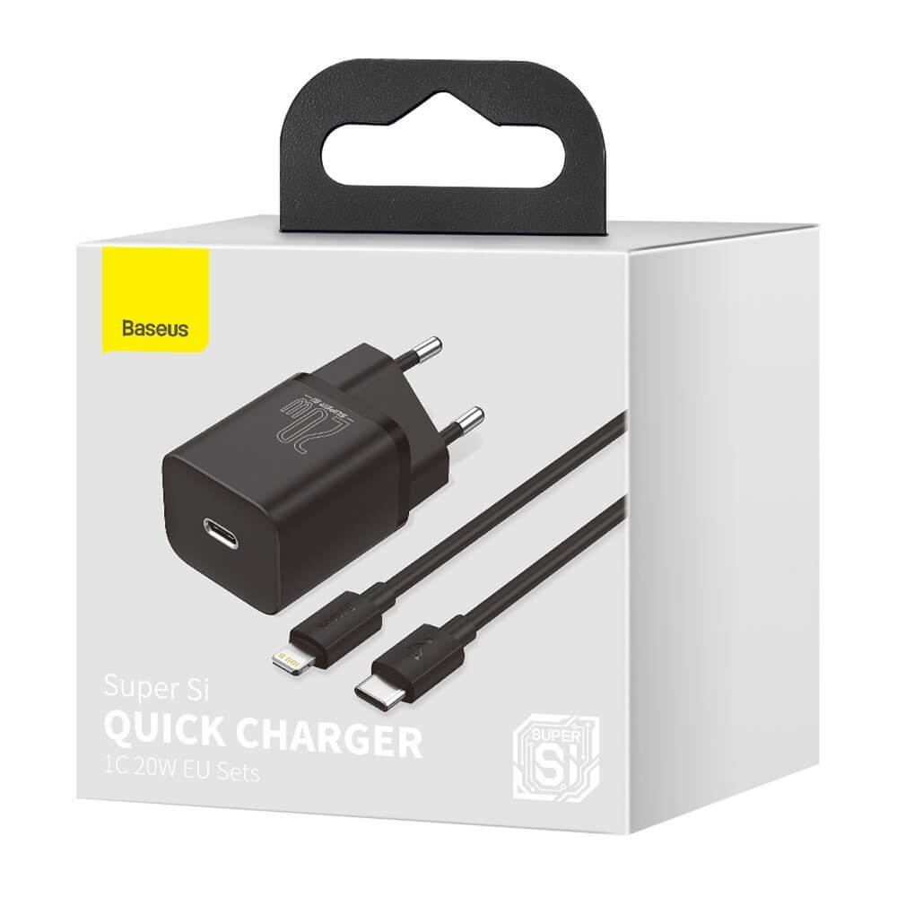 Мрежово зарядно устройство Baseus Super Si, 20W, С Кабел Type-C към Lightning, Черен - 40418 D-40418 5 Мрежово зарядно устройство Baseus Super Si, 20W, С Кабел Type-C към Lightning, Черен - 40418 - Image 3