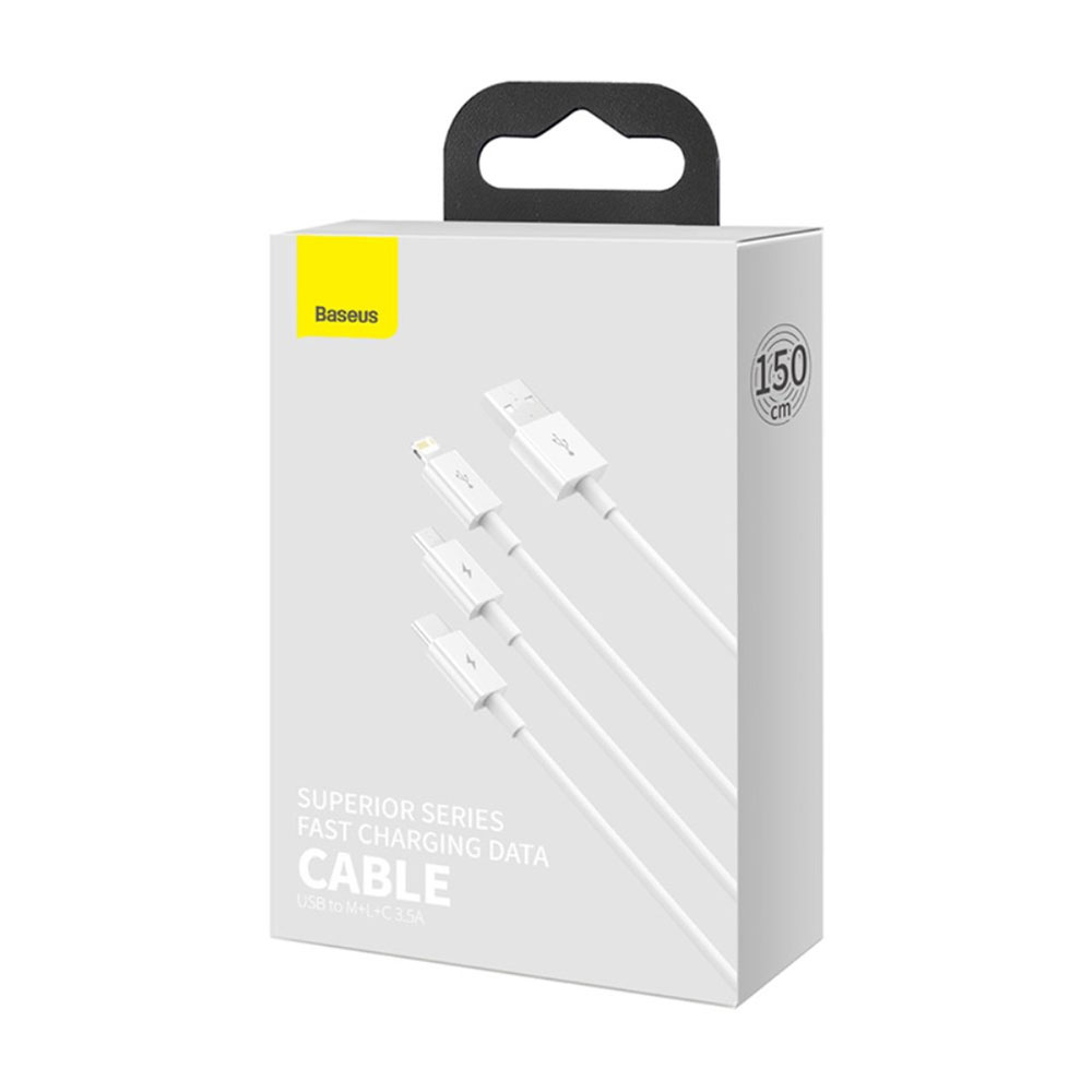 Кабел за зареждане Baseus Superior, 3 в 1, Micro USB, Lightning, Type-C, 1.0m, Бял - 40438 D-40438 9 Кабел за зареждане Baseus Superior, 3 в 1, Micro USB, Lightning, Type-C, 1.0m, Бял - 40438 - Image 7