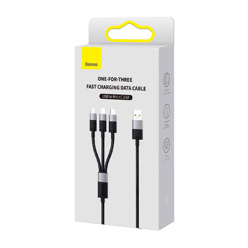 Кабел за зареждане Baseus StarSpeed, 3 в 1, Micro USB, Lightning, Type-C, 1.2m, Черен - 40491 D-40491 4 Кабел за зареждане Baseus StarSpeed, 3 в 1, Micro USB, Lightning, Type-C, 1.2m, Черен - 40491 - Image 2