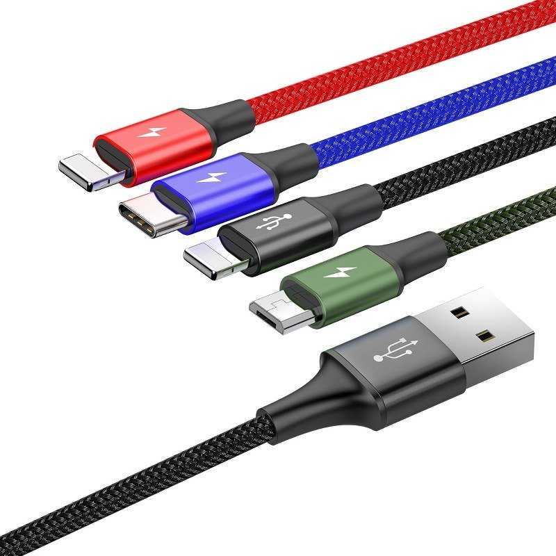 Кабел за зареждане Baseus Fast, 4 в 1, Micro USB, 2 x Lightning, Type-C, 1.2m, Черен - 40493 D-40493 5 Кабел за зареждане Baseus Fast, 4 в 1, Micro USB, 2 x Lightning, Type-C, 1.2m, Черен - 40493 - Image 3