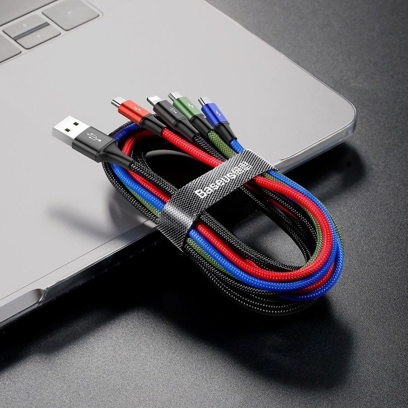 Кабел за зареждане Baseus Fast, 4 в 1, Micro USB, 2 x Lightning, Type-C, 1.2m, Черен - 40493 D-40493 6 Кабел за зареждане Baseus Fast, 4 в 1, Micro USB, 2 x Lightning, Type-C, 1.2m, Черен - 40493 - Image 4