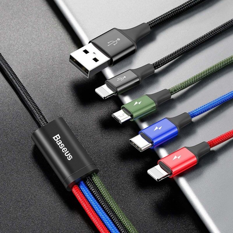 Кабел за зареждане Baseus Fast, 4 в 1, Micro USB, 2 x Lightning, Type-C, 1.2m, Черен - 40493 D-40493 4 Кабел за зареждане Baseus Fast, 4 в 1, Micro USB, 2 x Lightning, Type-C, 1.2m, Черен - 40493 - Image 2