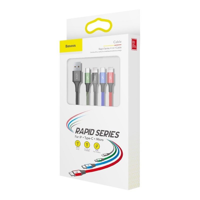 Кабел за зареждане Baseus Fast, 4 в 1, Micro USB, 2 x Lightning, Type-C, 1.2m, Черен - 40493 D-40493 7 Кабел за зареждане Baseus Fast, 4 в 1, Micro USB, 2 x Lightning, Type-C, 1.2m, Черен - 40493 - Image 5