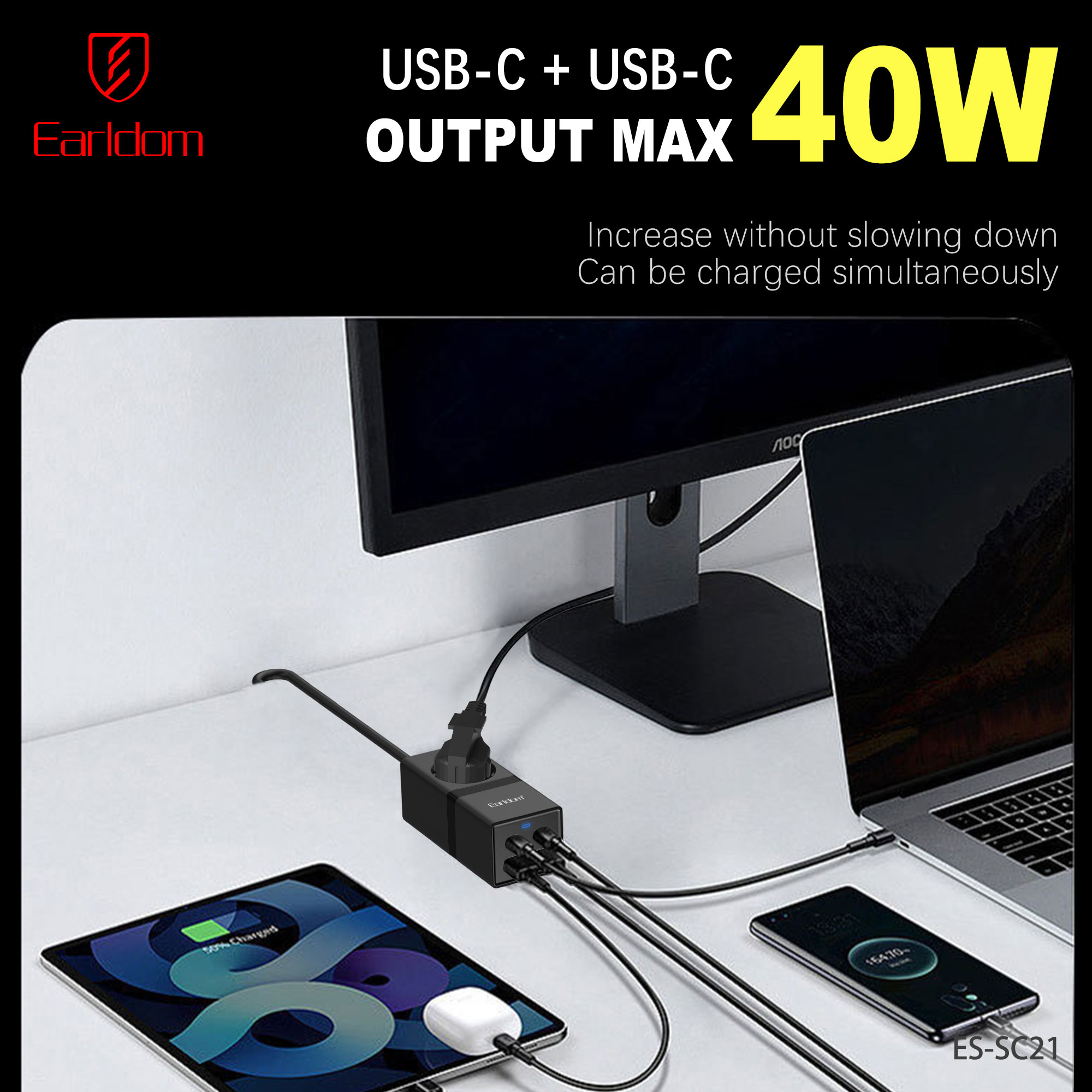 Удължител Earldom ES-SC21, 1 гнездо, CEE 7/3, 2 х USB F, 2 x USB-C, 1м., Черен - 40521 D-40521 3 Удължител Earldom ES-SC21, 1 гнездо, CEE 7/3, 2 х USB F, 2 x USB-C, 1м., Черен - 40521 - Image 2
