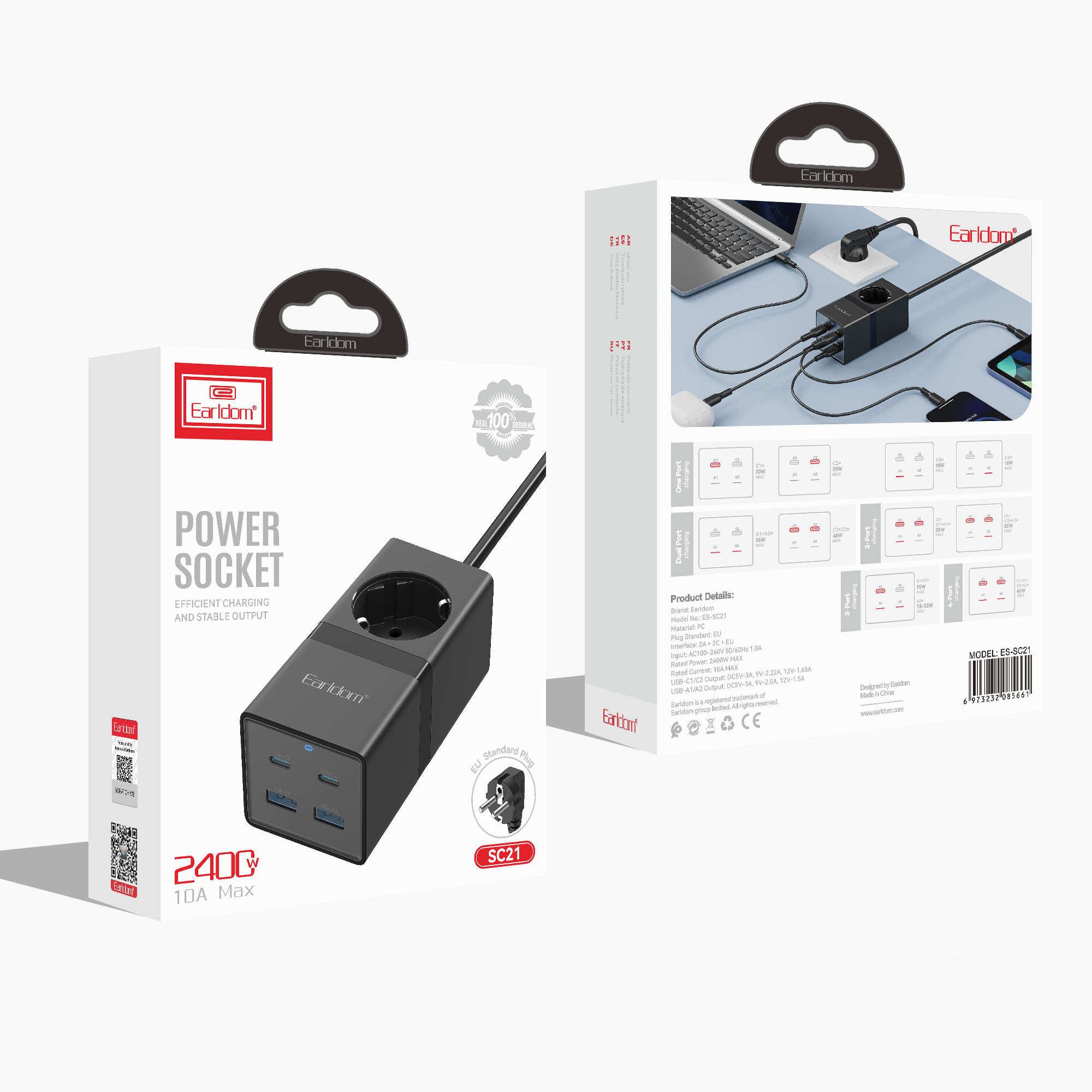 Удължител Earldom ES-SC21, 1 гнездо, CEE 7/3, 2 х USB F, 2 x USB-C, 1м., Черен - 40521 D-40521 4 Удължител Earldom ES-SC21, 1 гнездо, CEE 7/3, 2 х USB F, 2 x USB-C, 1м., Черен - 40521 - Image 3
