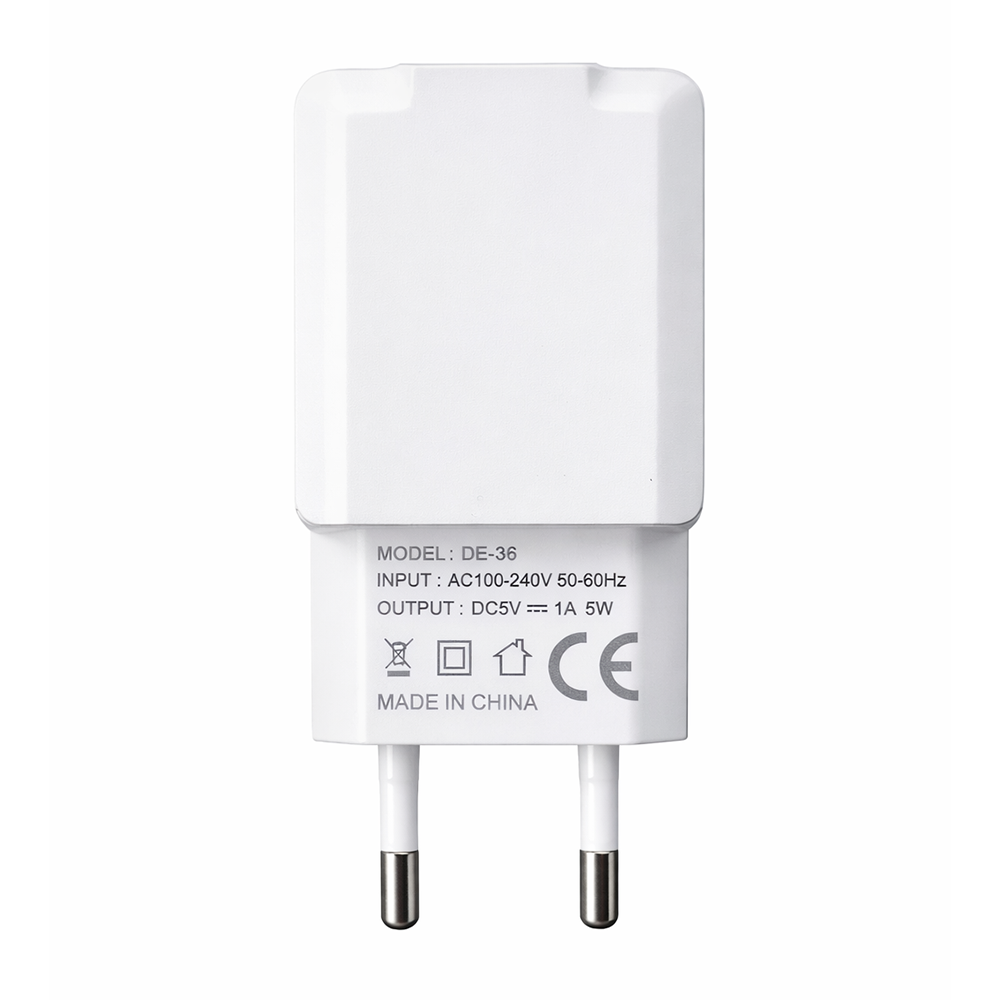 Мрежово зарядно устройство DeTech, DE-36, 5V/1A 220V, 1 x USB, Бял - 40537 D-40537 3 Мрежово зарядно устройство DeTech, DE-36, 5V/1A 220V, 1 x USB, Бял - 40537 - Image 2