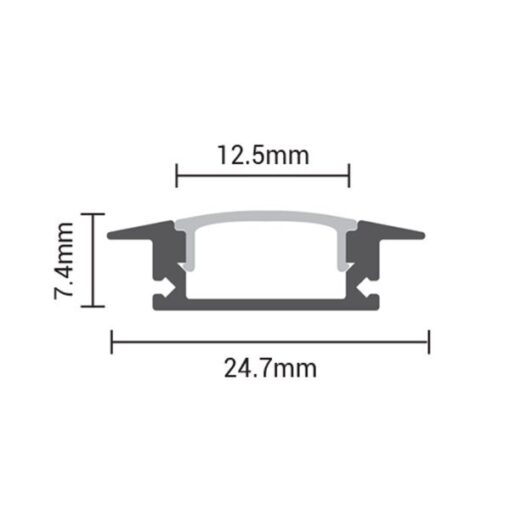 АЛУМИНИЕВ ПРОФИЛ ЗА LED ЛЕНТА ЧЕРЕН С БЯЛ РАЗСЕЙВАТЕЛ L=2m 24.7×7.4×12.5mm - Image 2