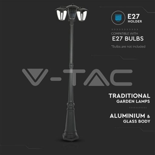 Градинска Лампа 3хе27 1990mm Черна Ip44 - 7063 - Image 6