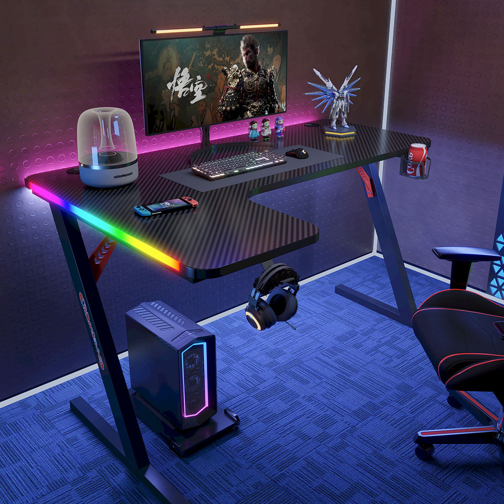 Геймърско бюро No brand P201, 4 в 1, RGB, Черен - 74003