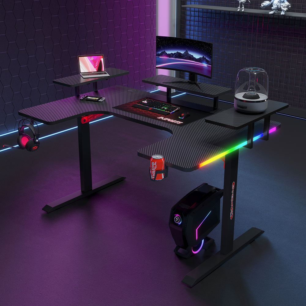 Геймърско бюро No brand P203, 5 в 1, RGB, Черен - 74004