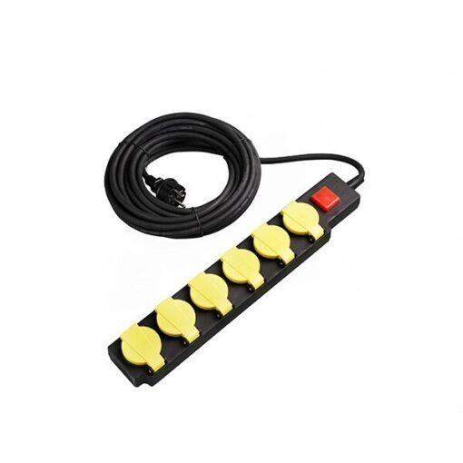 РАЗКЛОНИТЕЛ 6-ГНЕЗДА+SWITCH H07RN3G1.5mm-10M, 16A, 250V, Max3500W, IP44 – ЖЪЛТ+ЧЕРЕН