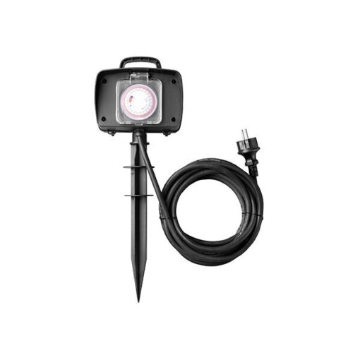 ГРАДИНСКИ РАЗКЛОНИТЕЛ 2-ГНЕЗДА+ТАЙМЕР H07RN3G1.5mm-5M, 16A, 230V, Max3500W, IP44 – ЧЕРЕН