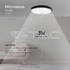 24w Плафон Мик.Сензор 4000k Кръг Черен Ip44 VTAC-76701