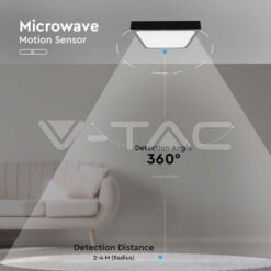 18w Плафон Мик.Сензор 4000k Квад.Черен Ip44-Sku:7672 VTAC-7672
