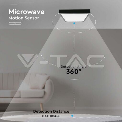 24w Плафон Мик.Сензор 4000k Квад.Черен Ip44-Sku:7673 - Image 6