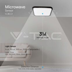 36w Плафон Мик.Сензор 4000k Квад.Черен Ip44 VTAC-76741