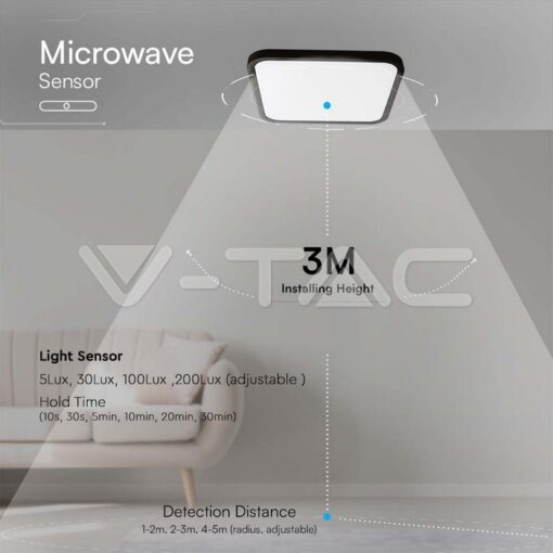 36w Плафон Мик.Сензор 4000k Квад.Черен Ip44 - Image 9