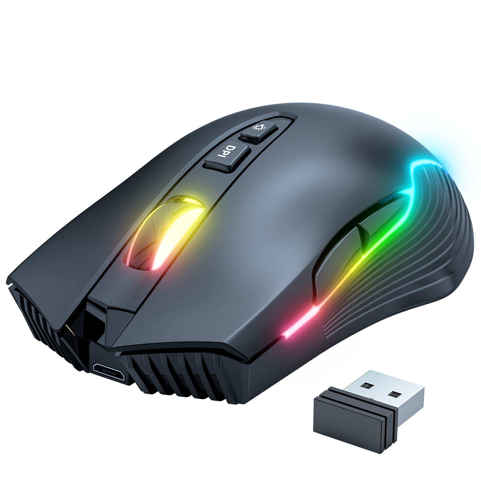 Геймърска мишка Onikuma CW905, Безжична, RGB, 7D, Черен - 770
